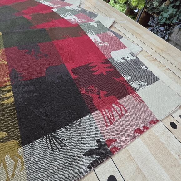 Home Studio Set 8 Woodland Placemats 8"x13" Deer Bear Trees Red Brown Cream - Picture 3 of 13